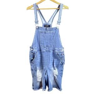 Denim Blue Cotton Overall Cuff Shortalls Size 13 Bib Romper Boho Cottage Casual